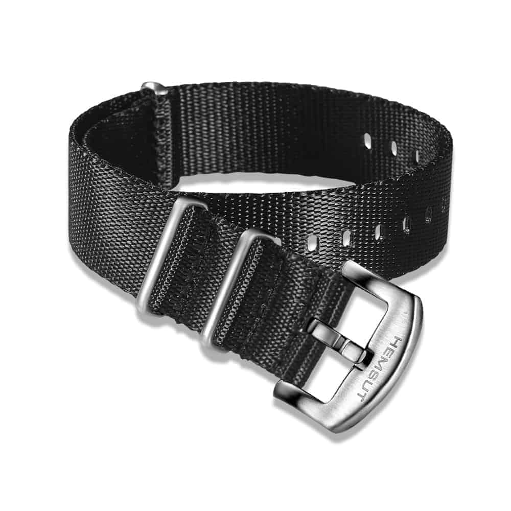 Black Nylon One Piece Watch strap Silver Buckle | Hemsut