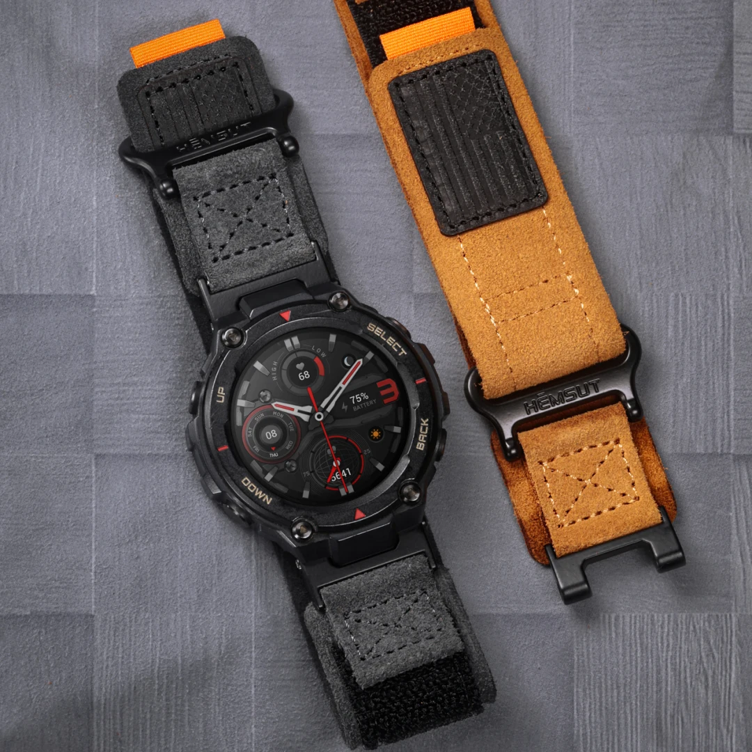 Grey Suede Leather Straps for Amazfit T-Rex Pro