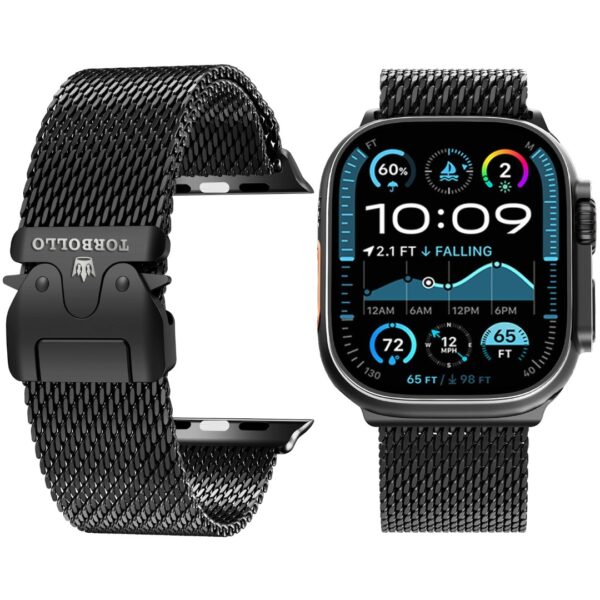 TORBOLLO New 49mm Black Milanese Loop for Apple Watch 10