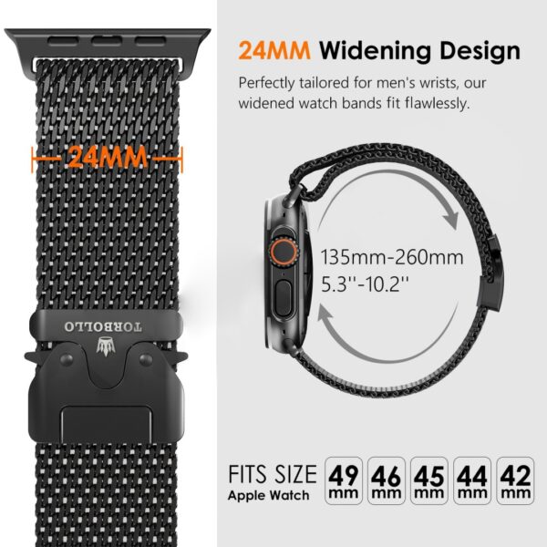 TORBOLLO New 49mm Black Milanese Loop for Apple Watch 10