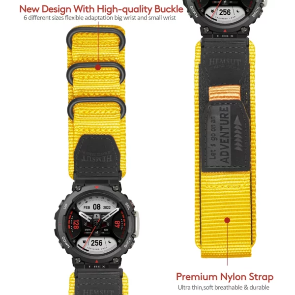 Yellow 3 Loops Amazfit TRex Nylon Watch Bands