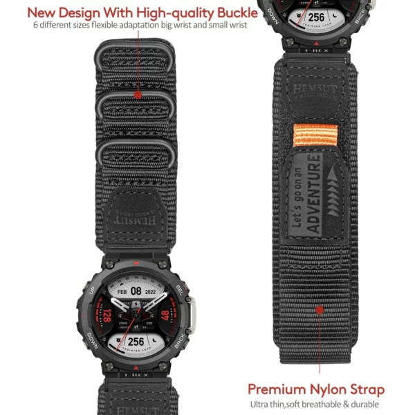 Black 3 Loops Amazfit TRex Nylon Watch Bands