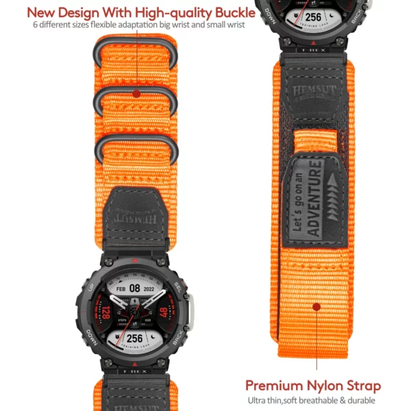 Orange 3 Loops Amazfit TRex Nylon Watch Bands