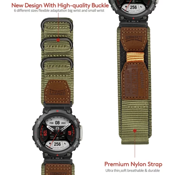Green 3 Loops Amazfit TRex Nylon Watch Bands