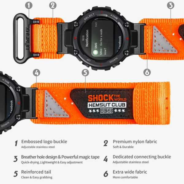 Orange ShocktheWorld Nylon straps for Amazfit TRex