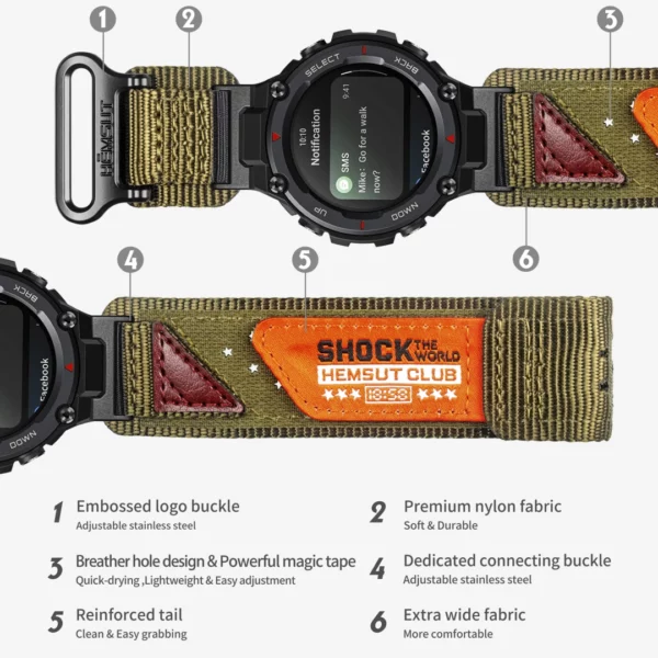 Green ShocktheWorld Nylon straps for Amazfit TRex