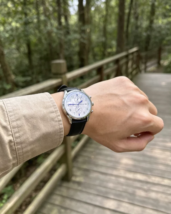 Badalassi Carlo Italian Leather Watch Strap | HEMSUT7 Black leather watch strap worn outdoors