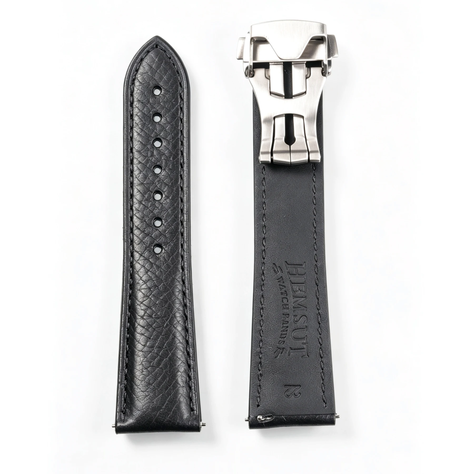 Black Badalassi Carlo Italian leather quick release watch strap with deployant clasp