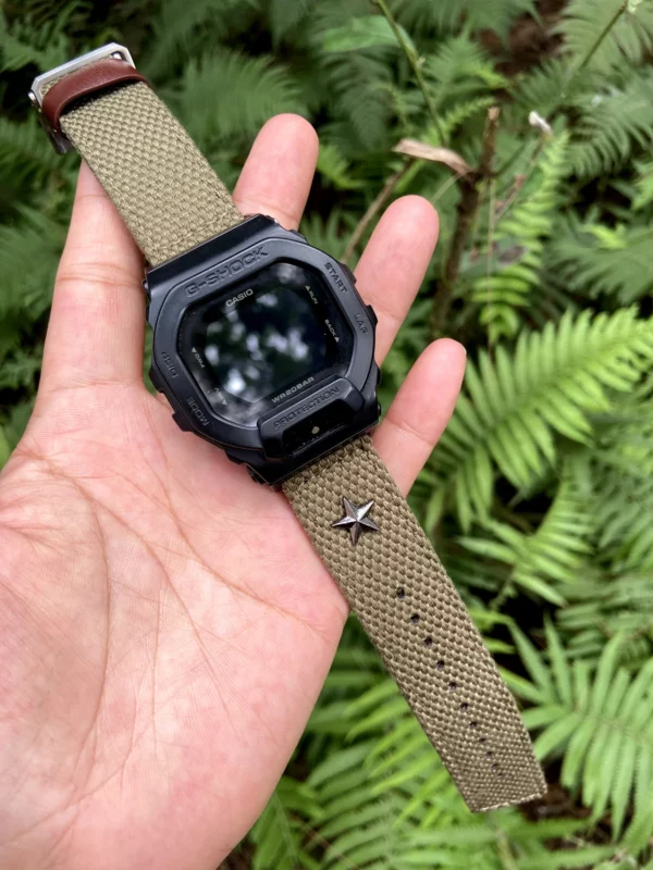 hb147-gbd200-army-green-detail Army Green Detail Patton canvas watch band for G-Shock GBD-200