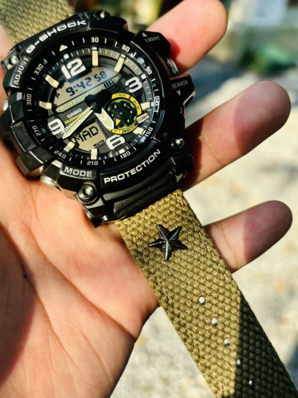 hb147-gg1000-army-green Army Green Patton canvas watch band for G-Shock GG-1000, GWG-100 and GSG-100
