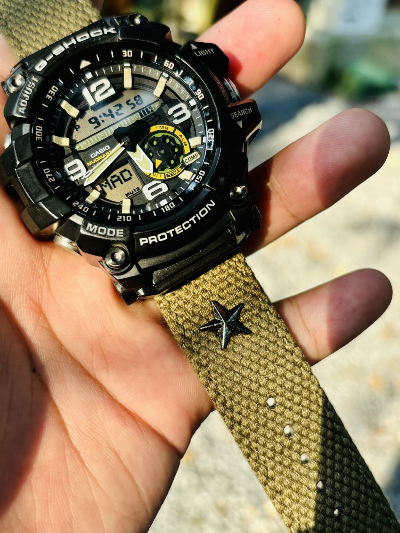 Army Green Patton canvas watch band for G-Shock GG-1000, GWG-100 and GSG-100