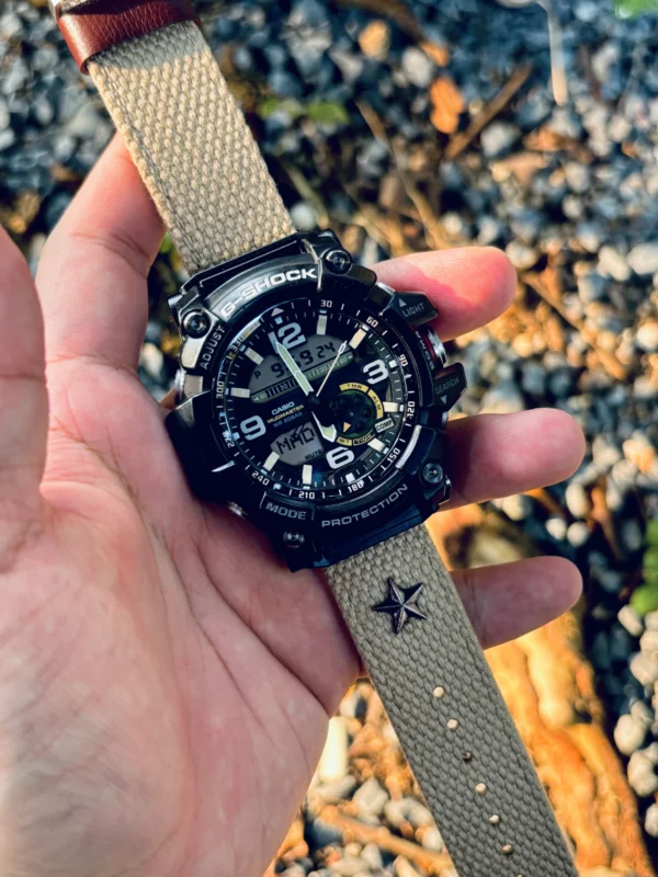 hb147-gg1000-khaki Khaki Patton canvas watch band for G-Shock GG-1000, GWG-100 and GSG-100