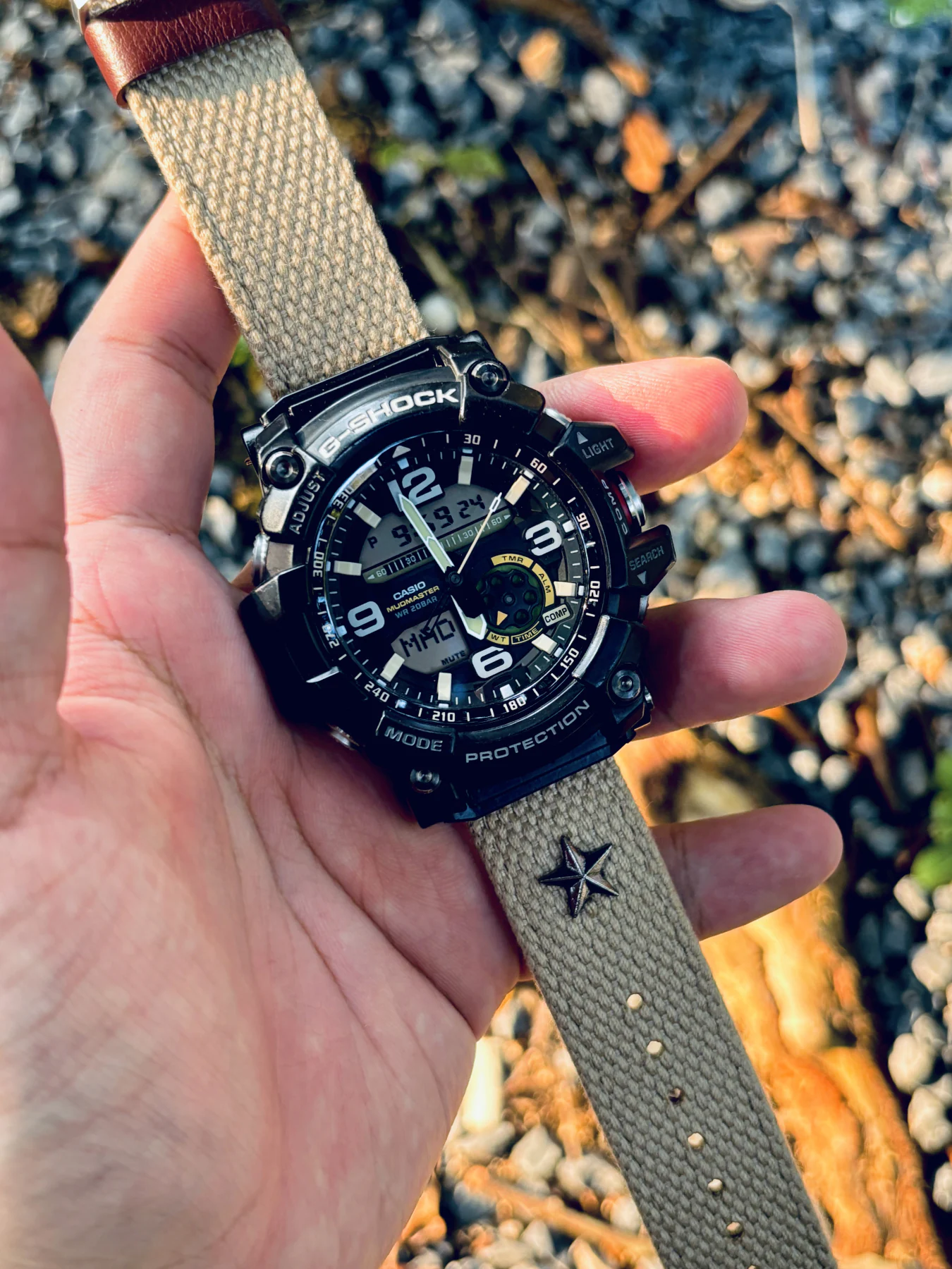 Khaki Patton canvas watch band for G-Shock GG-1000, GWG-100 and GSG-100