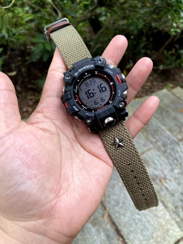 hb147-gw9500-army-green Army Green Patton canvas watch band for G-Shock GW-9500