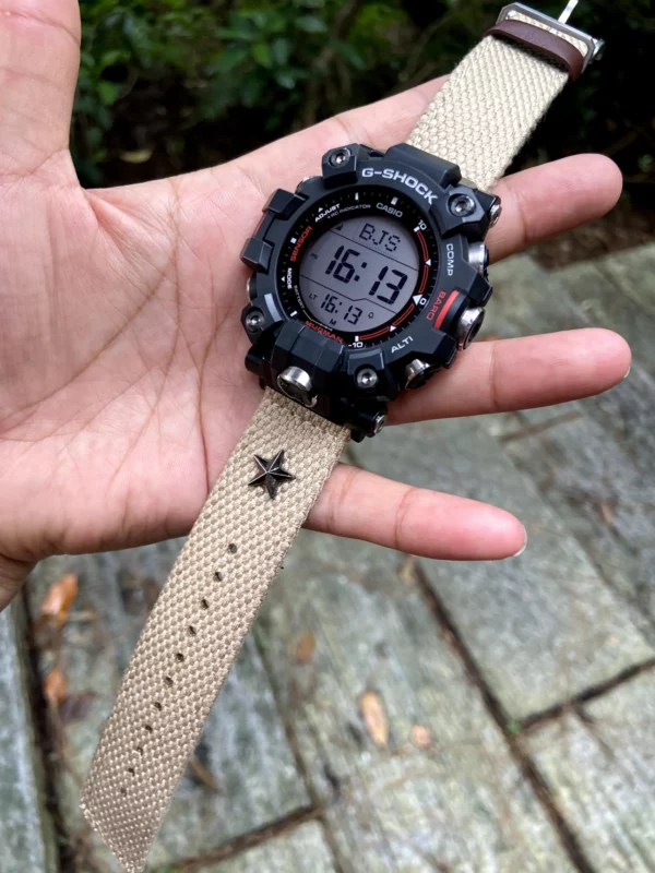 hb147-gw9500-khaki Khaki Patton canvas watch band for G-Shock GW-9500