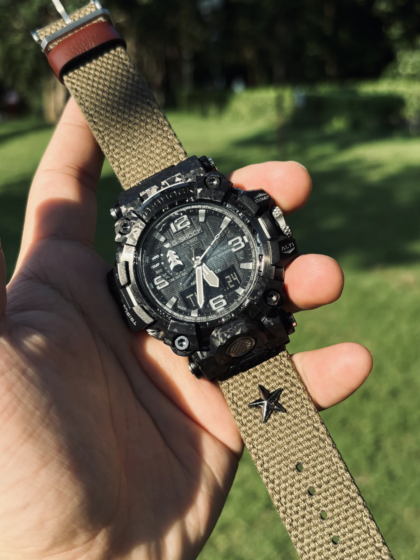 Army Green Patton canvas watch band for G-Shock GWG-2000