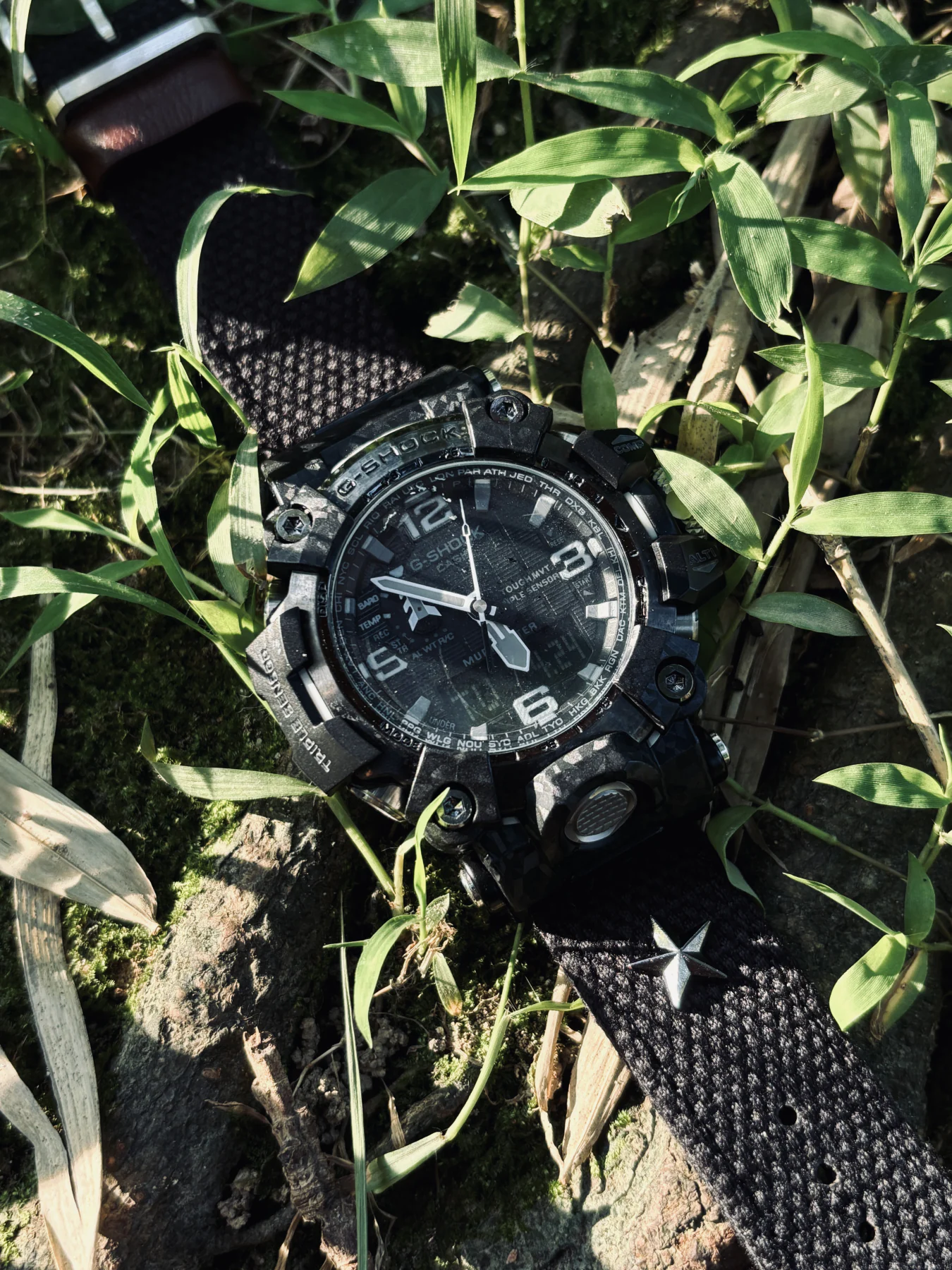 Black Patton canvas watch band installed on G-Shock GWG-2000