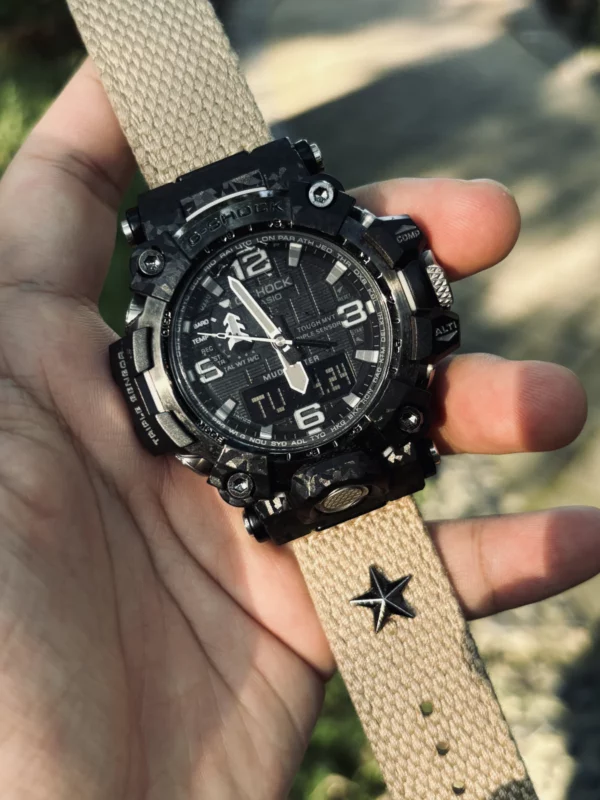 hb147-gwg2000-khaki Khaki Patton canvas watch band for G-Shock GWG-2000
