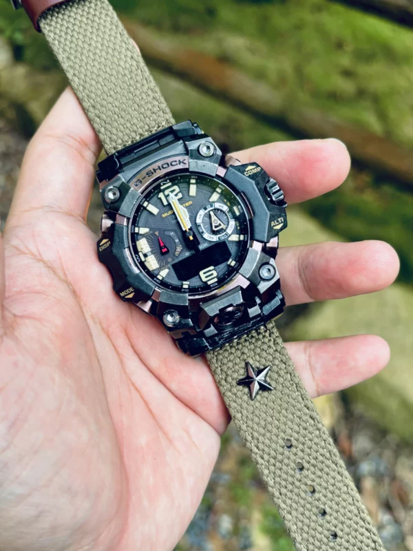 hb147-gwgb1000-army-green Army Green Patton canvas watch band for G-Shock GWG-B1000