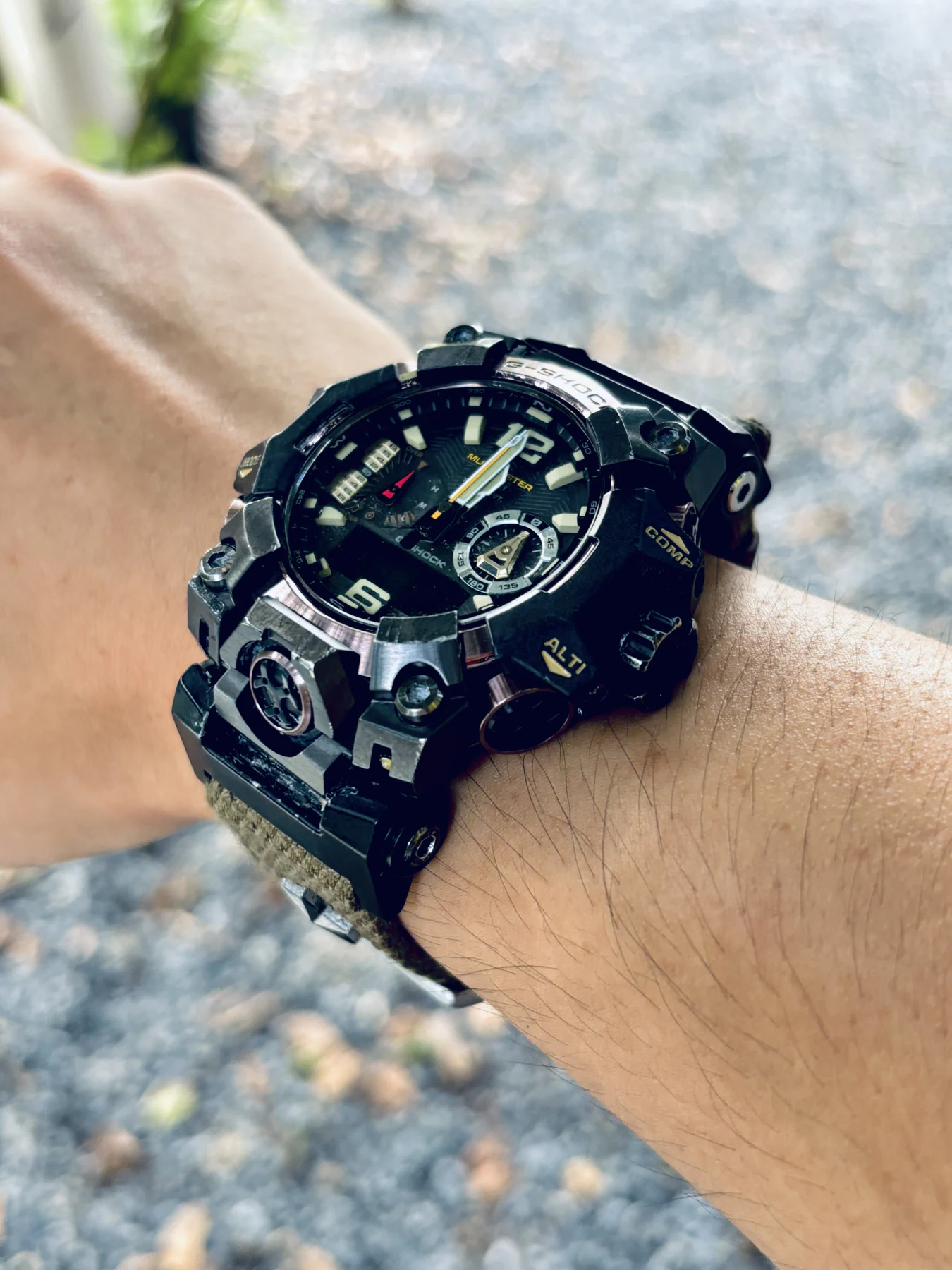 Army Green Patton canvas strap worn with G-Shock GWG-B1000