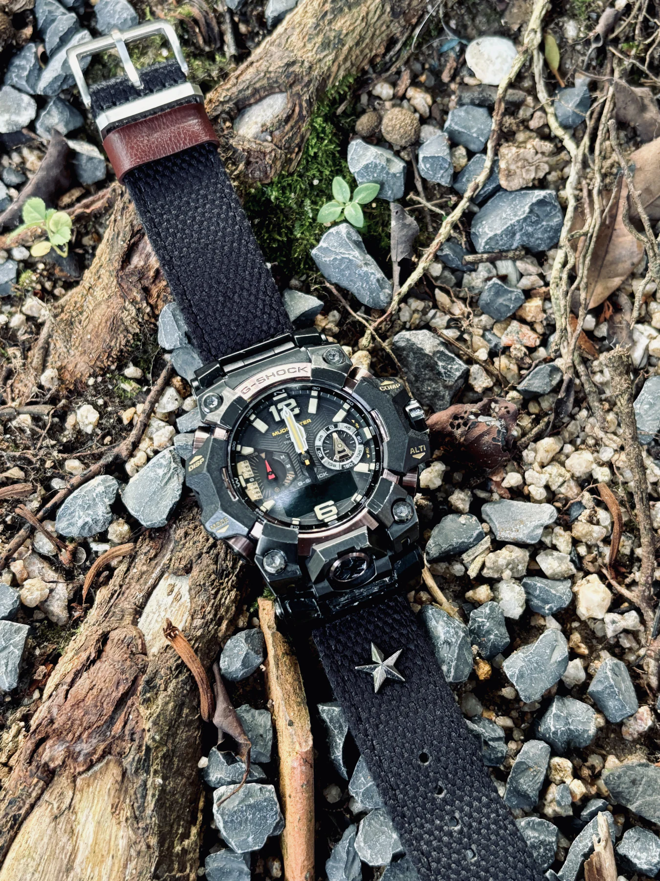 Black Patton canvas watch band installed on G-Shock GWG-B1000
