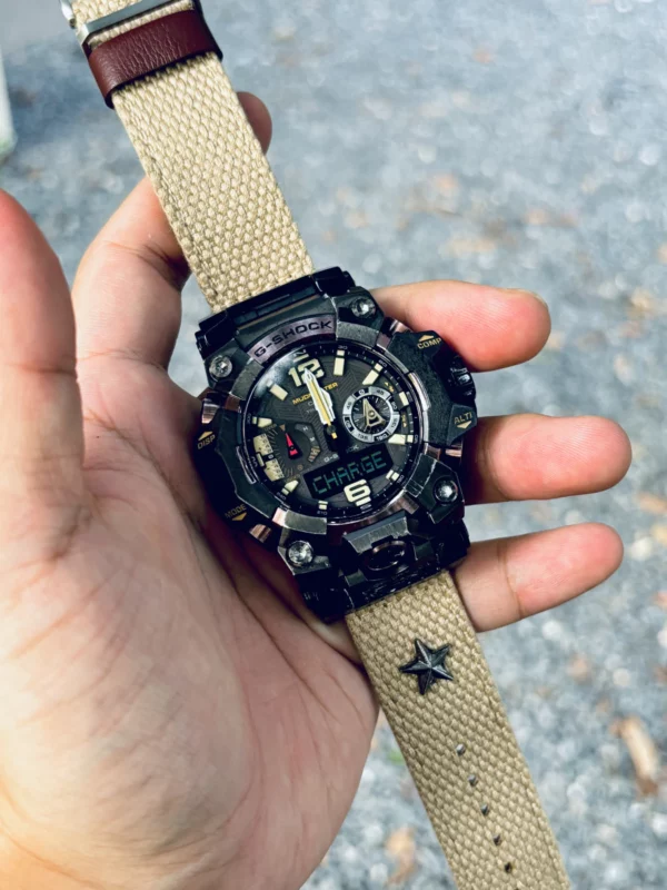 hb147-gwgb1000-khaki Khaki Patton canvas watch band for G-Shock GWG-B1000