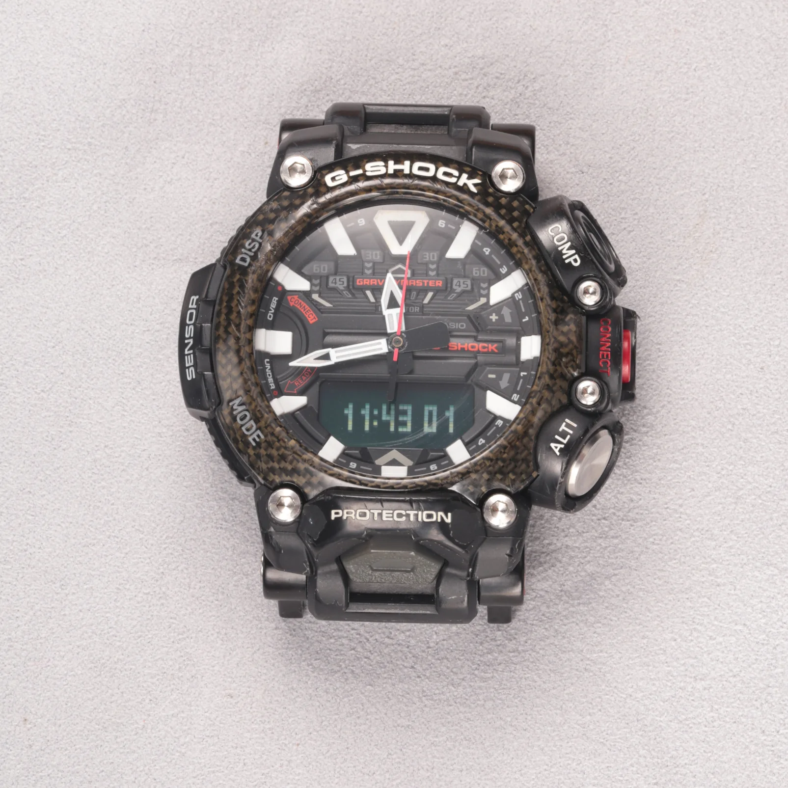 Black adapter connectors installed on a G-SHOCK GR-B200 watch without a strap