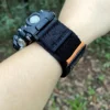 hg155-gwg2000-black-orange-03-installed-detail Close view of the Black Orange nylon strap connection on a G-SHOCK GWG-2000