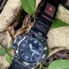 hg155-gwg2000-black-red-05-overhead-detail Overhead view of the Black Red nylon hook-and-loop watch band installed on a G-SHOCK GWG-2000