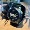 hga160-garmin-badalassi-carlo-black-tabletop-front Garmin watch with black Italian leather strap standing on a tabletop
