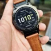 hga160-garmin-badalassi-carlo-cognac-brown-full-watch-front Full front view of a Garmin watch with Cognac Brown leather strap