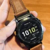hga160-garmin-badalassi-carlo-cognac-brown-watch-front-close Close front view of the Cognac Brown leather Garmin strap and watch